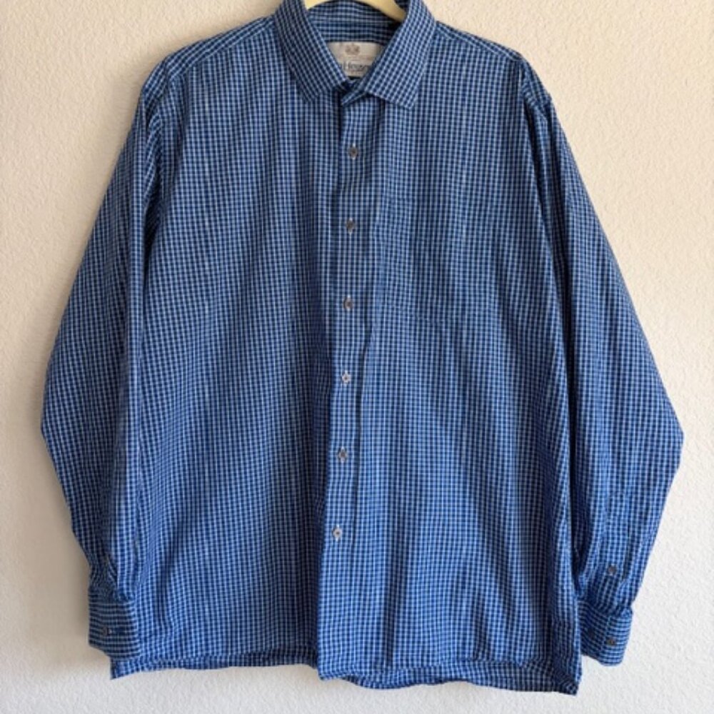 Vintage Van Heusen Hall of Fame Blue Cotton Shirt Men's 44 17 1/2 London Preppy